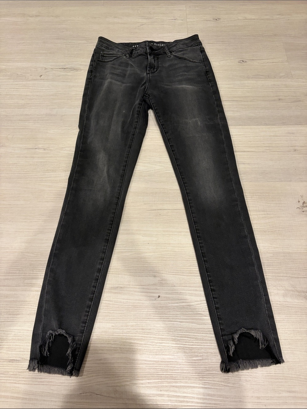 Articles Of Society Washed Black Skinny Jeans with Frayed Hem